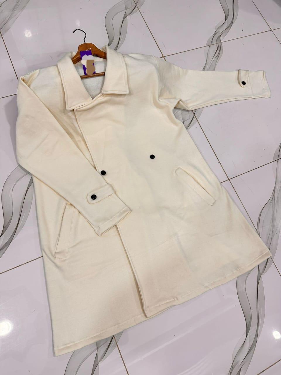 Women's stitched plain fleece trench coat - 1 pcs beige